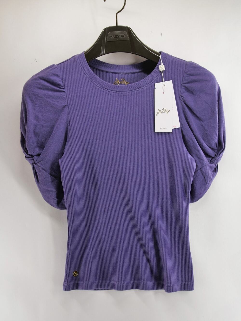 Lilly Pulitzer Igby Knit Top Sapphire Pool Purple Puff Sleeve Ribbed Women's XS